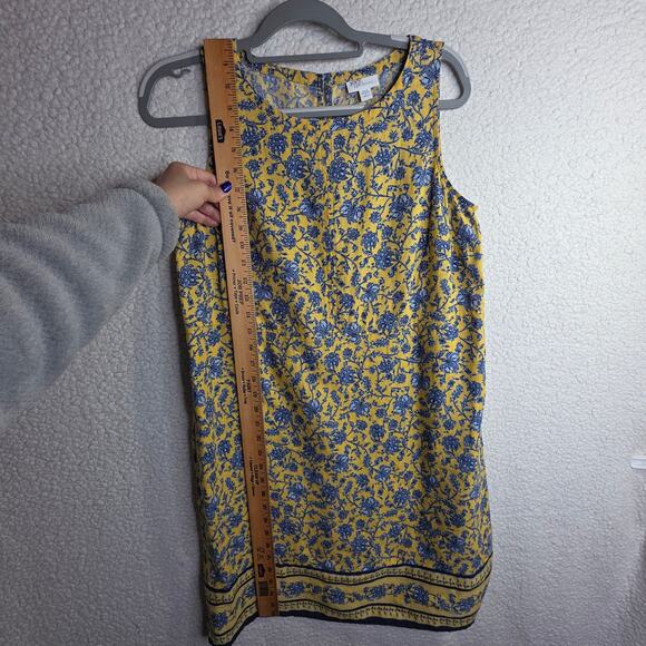 J Jill Love Linen PetiteSm Yellow n Blue floral Print W Pockets Shift Tank Dress - Picture 7 of 14